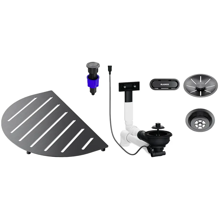 BLANCO Pakiet akcesoriów do zlewozmywaka OOVALON wraz z armaturą z korkiem automat., satin dark steel 527996
