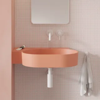 Omnires OVO M+ umywalka nablatowa/wisząca - lewa, 64 x 44 cm, coral mat OVO645UWLCO