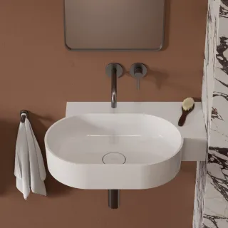 Omnires OVO M+ umywalka nablatowa/wisząca - prawa, 64 x 44 cm, biały połysk OVO645UWPBP