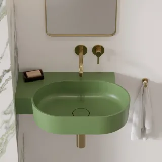 Omnires OVO M+ umywalka nablatowa/wisząca - lewa, 64 x 44 cm, olive mat OVO645UWLOL