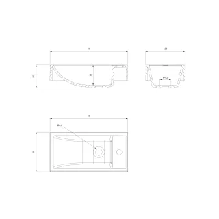 Omnires CORFU M+ umywalka nablatowa/wisząca, 50 x 25 cm, biały połysk CORFUBP