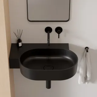 Omnires OVO M+ umywalka nablatowa/wisząca - lewa, 64 x 44 cm, black lava mat OVO645UWLBLV