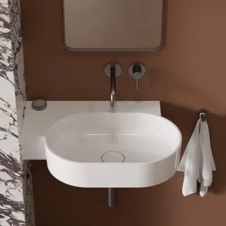 Omnires OVO M+ umywalka nablatowa/wisząca - lewa, 64 x 44 cm, biały połysk OVO645UWLBP