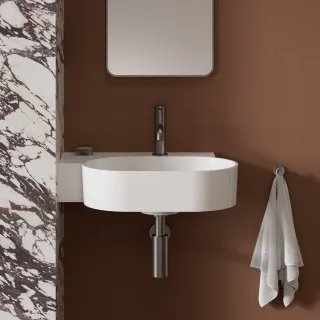 Omnires OVO M+ umywalka nablatowa/wisząca - lewa, 55 x 38 cm, biały połysk OVO555UWLBP