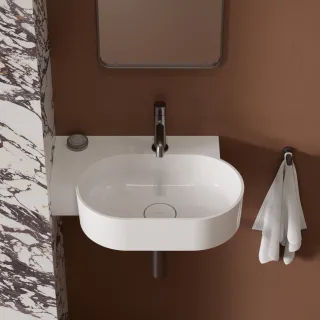 Omnires OVO M+ umywalka nablatowa/wisząca - lewa, 55 x 38 cm, biały połysk OVO555UWLBP