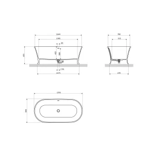 Omnires CLASSICA M+ wanna wolnostojąca z przelewem, 170 x 84 cm, biały połysk CLASSICA170WWZPBP