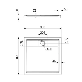 Omnires BROOKLYN akrylowy brodzik prysznicowy, 90 x 90 cm, biały połysk BROOKLYN90-KBP