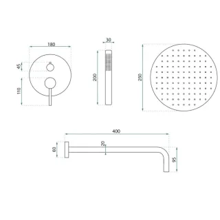 Rea ZESTAW NATRYSKOWY JS-622711BRG ARGON MIEDŹ SZCZOTK REA-P4330