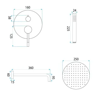Rea ZESTAW NATRYSKOWY PODTY LUNGO DIAMOND CHROM + BOX REA-P6963