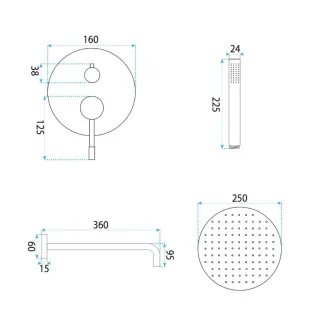 Rea ZESTAW NATRYSKOWY PODTY LUNGO DIAMOND ZŁOTY + BOX REA-P6964