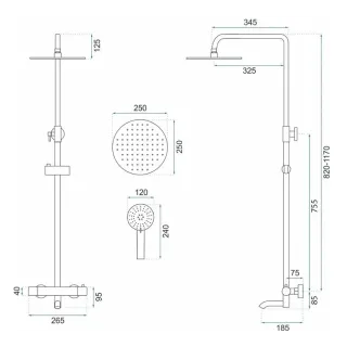 Rea ZESTAW NATRYSKOWO-WANNOWY LUNGO TYTAN TERMOSTAT REA-P6386