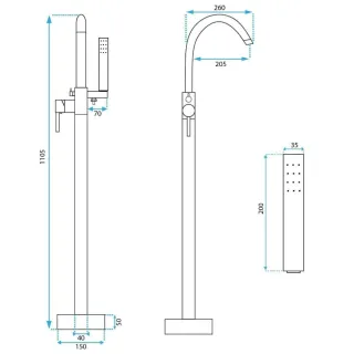 Rea BATERIA WANNOWA PODŁOGOWA LUNGO TYTAN REA-B6396