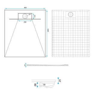 Rea BRODZIK BAZALT WHITE 80x120 + SYFON REA-K3900