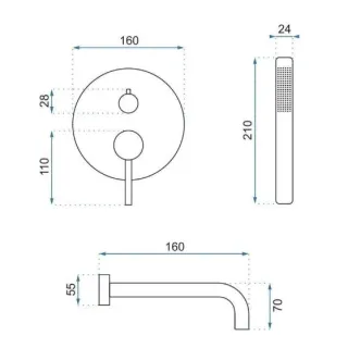 Rea BATERIA WANNOWA PODTYNKOWA LUNGO MIEDŹ SZCZO + BOX REA-B4568