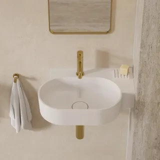 Omnires OVO M+ umywalka nablatowa/wisząca - prawa, 55 x 38 cm, biały mat OVO555UWPBM