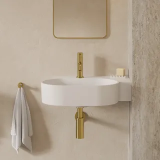 Omnires OVO M+ umywalka nablatowa/wisząca - prawa, 55 x 38 cm, biały mat OVO555UWPBM