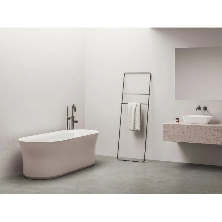 Ravak Wanna Ypsilon 180x80, wolnostojąca, Alabaster Pink/biała, osłona odpływu biała/czarna/chrom XC00100085