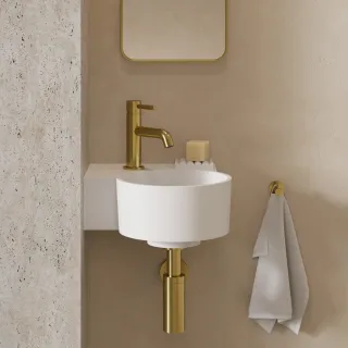 Omnires OVO M+ umywalka nablatowa/wisząca - lewa, 33 x 34 cm, biały mat OVO335UWLBM