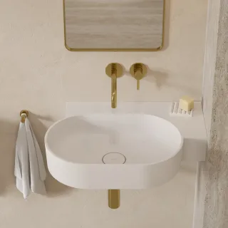 Omnires OVO M+ umywalka nablatowa/wisząca - prawa, 64 x 44 cm, biały mat OVO645UWPBM