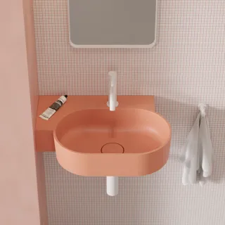 Omnires OVO M+ umywalka nablatowa/wisząca - lewa, 55 x 38 cm, coral mat OVO555UWLCO