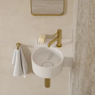 Omnires OVO M+ umywalka nablatowa/wisząca - prawa, 33 x 34 cm, biały mat OVO335UWPBM