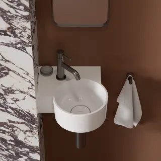 Omnires OVO M+ umywalka nablatowa/wisząca - lewa, 33 x 34 cm, biały połysk OVO335UWLBP