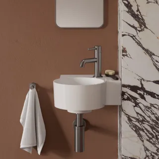 Omnires OVO M+ umywalka nablatowa/wisząca - prawa, 33 x 34 cm, biały połysk OVO335UWPBP