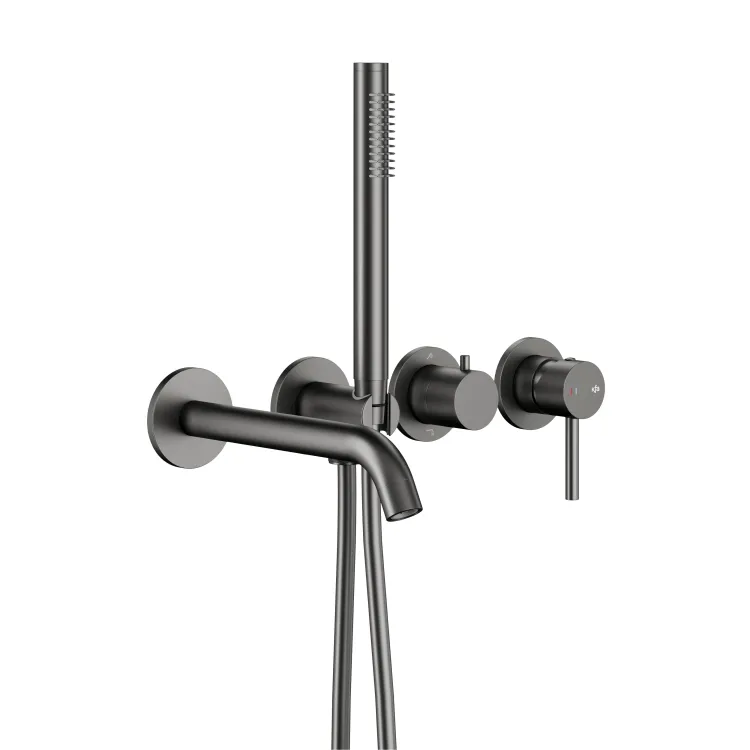 KFA Armatura MOZA GUN METAL GREY zestaw wannowy podtynkowy z baterią 3-otworową 2-funkcyjną 5039-411-61