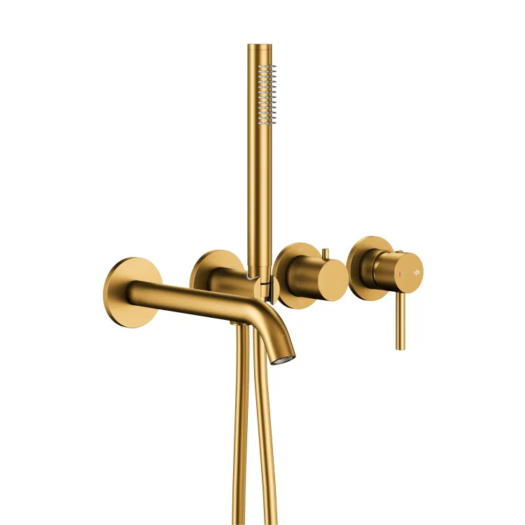 KFA Armatura MOZA BRUSHED GOLD zestaw wannowy podtynkowy z baterią 3-otworową 2-funkcyjną 5039-411-31