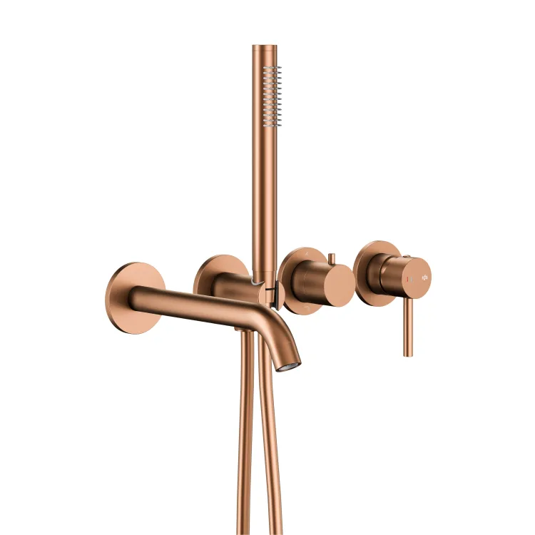 KFA Armatura MOZA BRUSHED ROSE GOLD zestaw wannowy podtynkowy z baterią 3-otworową 2-funkcyjną 5039-411-34