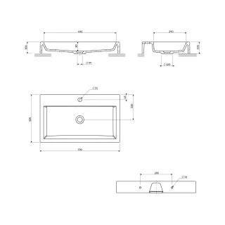 Omnires THASOS M+ umywalka nablatowa/wisząca, 70 x 42 cm, biały połysk THASOS700BP