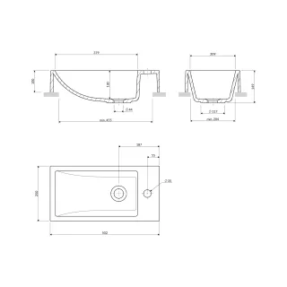 Omnires CORFU M+ umywalka nablatowa/wisząca, 50 x 25 cm, biały połysk CORFUBP