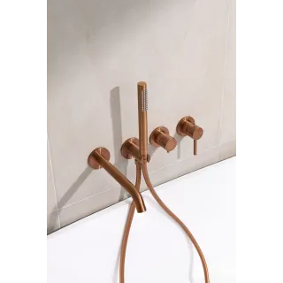 KFA Armatura MOZA BRUSHED ROSE GOLD zestaw wannowy podtynkowy z baterią 3-otworową 2-funkcyjną 5039-411-34