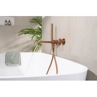 KFA Armatura MOZA BRUSHED ROSE GOLD zestaw wannowy podtynkowy z baterią 3-otworową 2-funkcyjną 5039-411-34