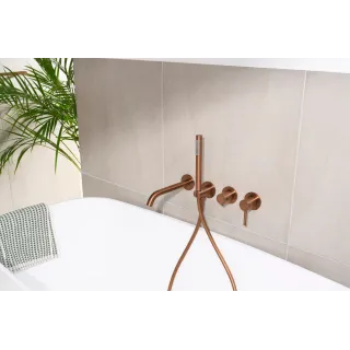 KFA Armatura MOZA BRUSHED ROSE GOLD zestaw wannowy podtynkowy z baterią 3-otworową 2-funkcyjną 5039-411-34