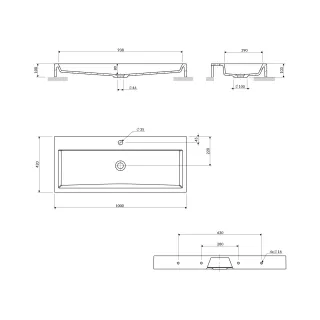 Omnires THASOS M+ umywalka nablatowa/wisząca, 100 x 42 cm, biały połysk THASOS1000BP