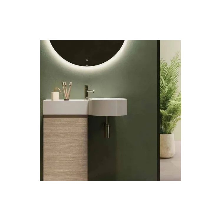 RAK Ceramics Petit Umywalka podwieszana okrąg z blatem z lewej 77x36 cm z otworem na baterię PETWB17701AWHA