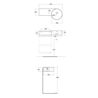RAK Ceramics Petit Umywalka podwieszana okrąg z blatem z lewej 77x36 cm z otworem na baterię PETWB17701AWHA