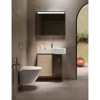 RAK Ceramics Petit Umywalka podwieszana okrąg z blatem z lewej 77x36 cm z otworem na baterię PETWB17701AWHA