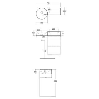 RAK Ceramics Petit Umywalka podwieszana okrąg z blatem z prawej 77x36 cm z otworem na baterię PETWB27701AWHA