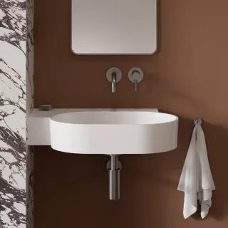 Omnires OVO M+ umywalka nablatowa/wisząca - lewa, 64 x 44 cm, biały połysk OVO645UWLBP