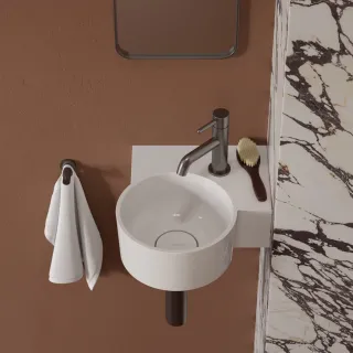 Omnires OVO M+ umywalka nablatowa/wisząca - prawa, 33 x 34 cm, biały połysk OVO335UWPBP