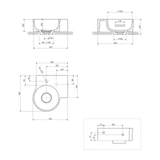 Omnires OVO M+ umywalka nablatowa/wisząca - prawa, 33 x 34 cm, biały połysk OVO335UWPBP