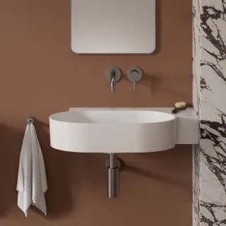 Omnires OVO M+ umywalka nablatowa/wisząca - prawa, 64 x 44 cm, biały połysk OVO645UWPBP