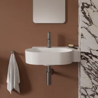 Omnires OVO M+ umywalka nablatowa/wisząca - prawa, 55 x 38 cm, biały połysk OVO555UWPBP