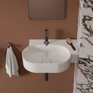 Omnires OVO M+ umywalka nablatowa/wisząca - prawa, 55 x 38 cm, biały połysk OVO555UWPBP