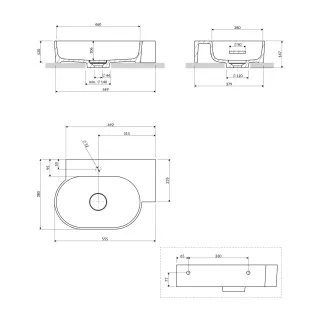 Omnires OVO M+ umywalka nablatowa/wisząca - prawa, 55 x 38 cm, biały połysk OVO555UWPBP