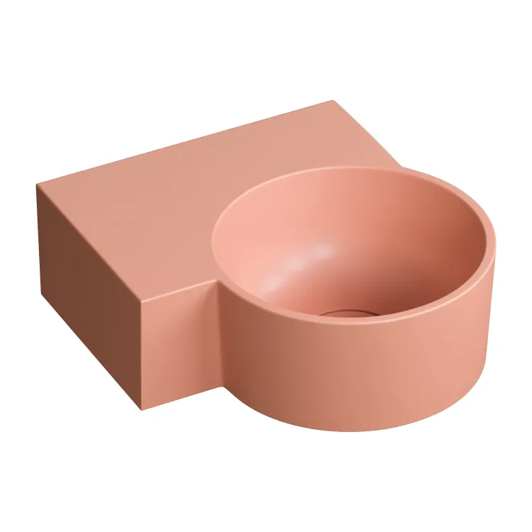 Omnires OVO M+ umywalka nablatowa/wisząca - lewa, 33 x 34 cm, coral mat OVO335UWLCO