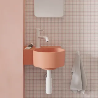 Omnires OVO M+ umywalka nablatowa/wisząca - lewa, 33 x 34 cm, coral mat OVO335UWLCO