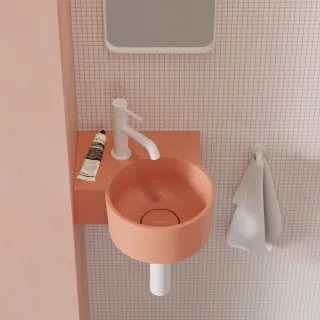 Omnires OVO M+ umywalka nablatowa/wisząca - lewa, 33 x 34 cm, coral mat OVO335UWLCO